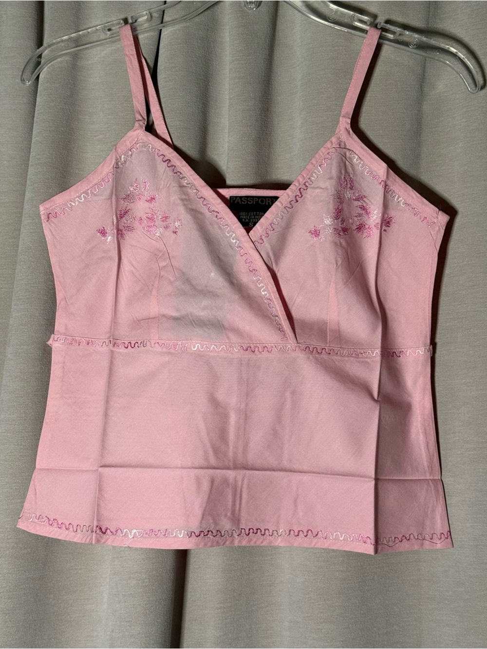 Vintage dead stock Passport Pink Embroidered Camisole Top size small